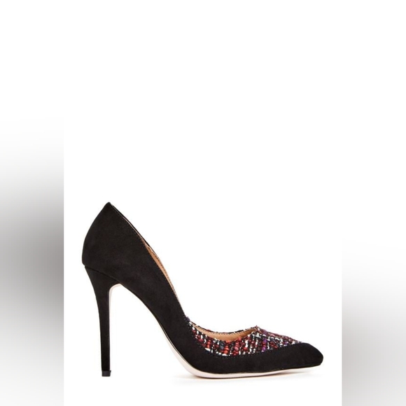 👠🖤🔥NEW Just Fab Suede Woven Black Red & White High Heels Sz 9 - Picture 2 of 14